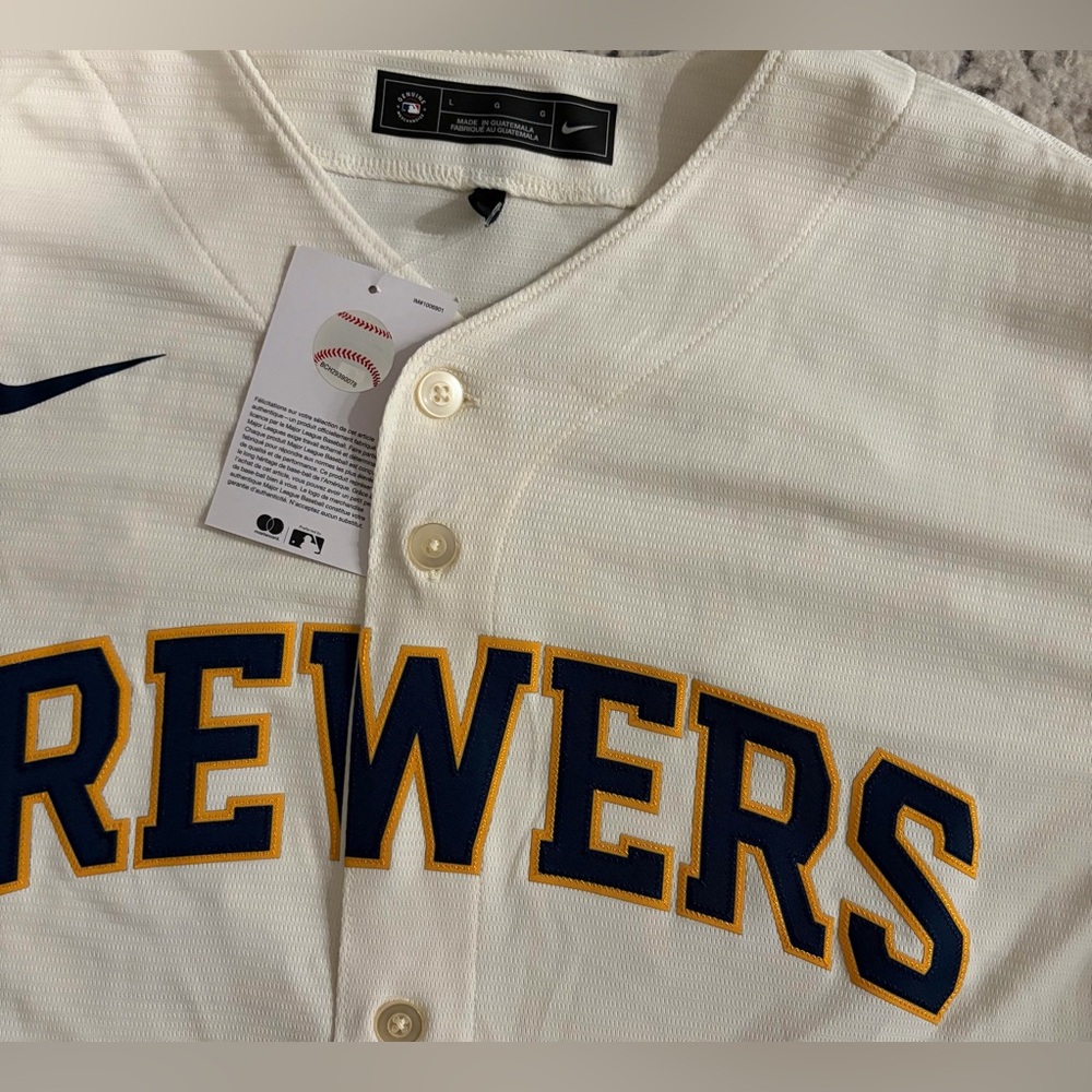 Nike Authentic Milwaukee Brewers Christian Yelich #22 Cream Jersey Mens Sz: L - Picture 3 of 5